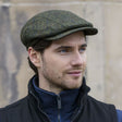 Irish Wool Tweed Kerry Flat Cap, Forest Green Herringbone Creative Irish Gifts
