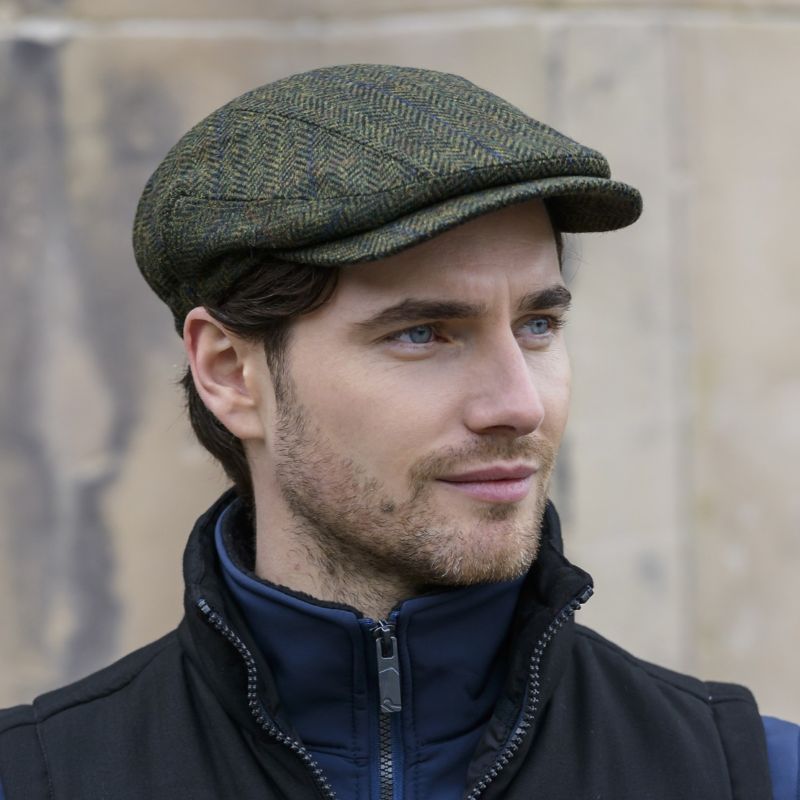 Irish Wool Tweed Kerry Flat Cap, Forest Green Herringbone Creative Irish Gifts
