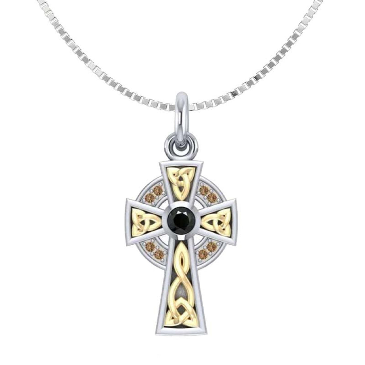 GS-TPDG018051-BCRC-00-TWO-set Sterling Silver and 18k Gold Celtic Cross Pendant Front Creative Irish gift