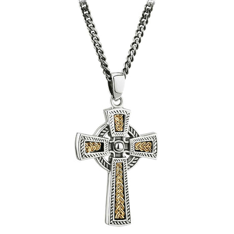 GS-TPDG018051-BCRC-00-TWO-set Sterling Silver and 18k Gold Celtic Cross Pendant Studio Creative Irish gift
