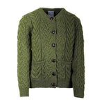 Classic Women's Aran Merino Wool Cardigan Green Creative Irish Gift.com