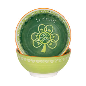 HI-Set-373 New Bone China Green Irish Shamrock Bowl Set of 2 Creative Irish Gifts
