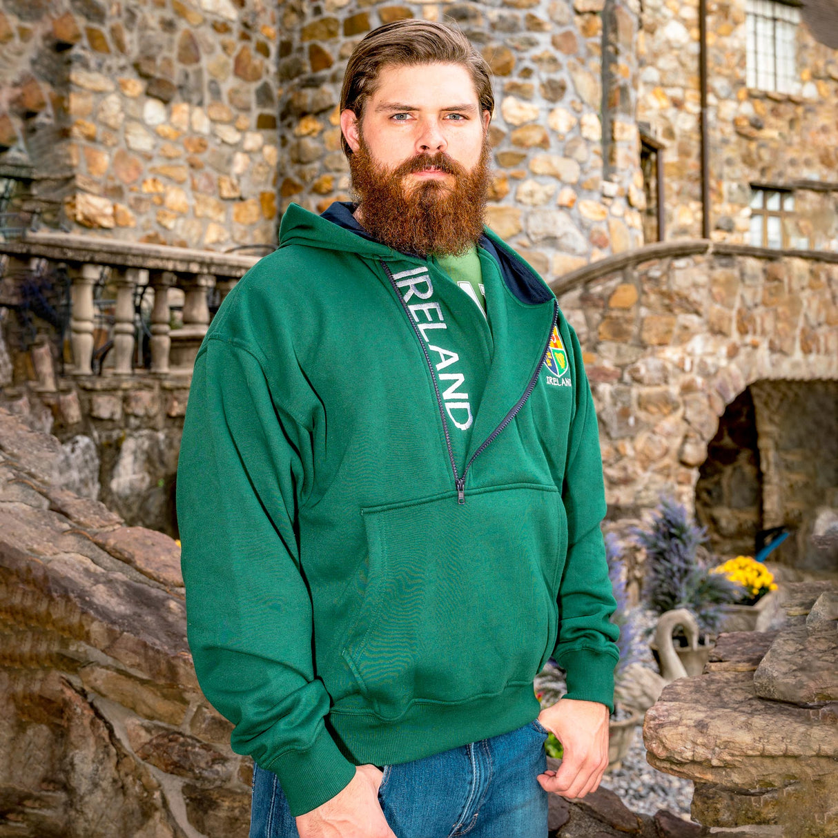 HIHZ-BOTTLE-Ireland Half Zip Hoodie, Green - Creative Irish Gifts