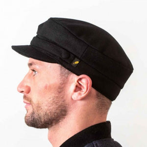 Traditional Irish Meltion Wool Skipper Cap Black side view Creative Irish Gift