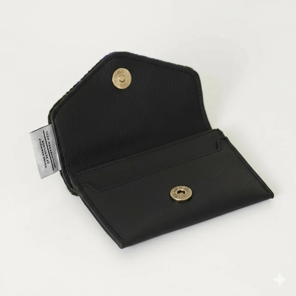 ISL-9100BLAHBL00 Handwoven Small Harris Tweed Card Wallet, Black Open Creative Irish gift
