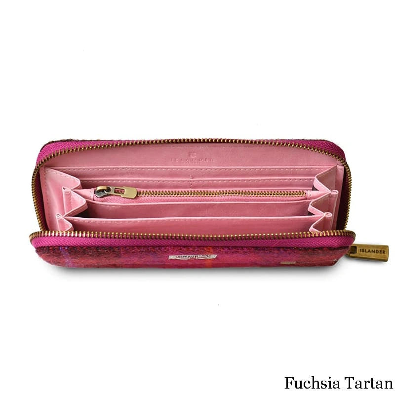 ISL-9630PNKBLUTTL00 Women's Harris Tweed Long Zip Wallet, Pink Open Creative Irish gift