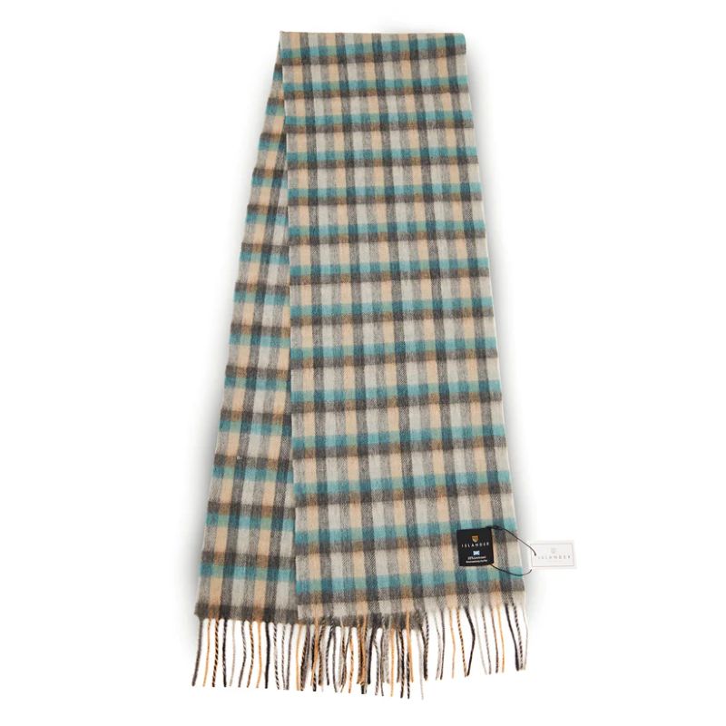 ISL-SCARF2-ISLTT Scottish Tartan Lambswool Fringed Scarf, Blue-Cream Front Creative Irish gift