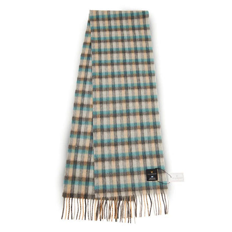ISL-SCARF2-ISLTT Scottish Tartan Lambswool Fringed Scarf, Blue-Cream Front Creative Irish gift