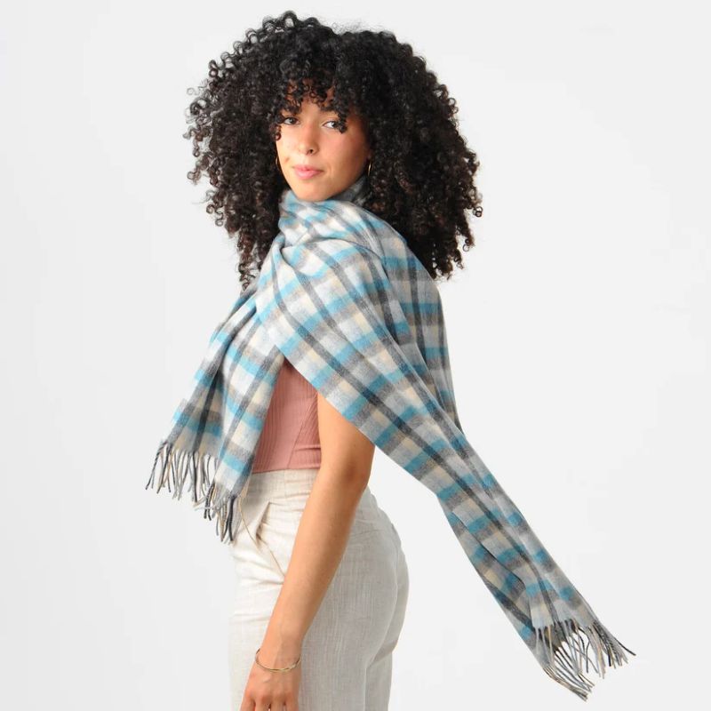 ISL-SCARF2-ISLTT Scottish Tartan Lambswool Fringed Scarf, Blue-Cream Studio Creative Irish gift