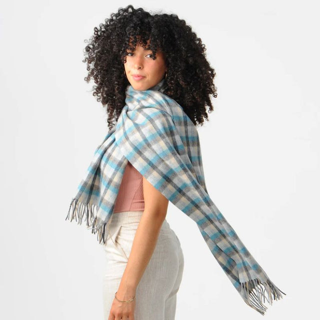 ISL-SCARF2-ISLTT Scottish Tartan Lambswool Fringed Scarf, Blue-Cream Studio Creative Irish gift