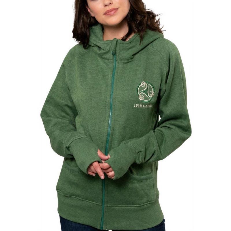  Women's Green Irish Embroidered Hoodie Front View Creative Irish Gifts