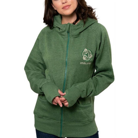  Women's Green Irish Embroidered Hoodie Front View Creative Irish Gifts