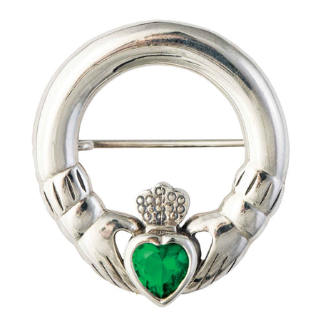 Irish Claddagh Silver Brooch Pin with Gem - Creative Irish Gifts