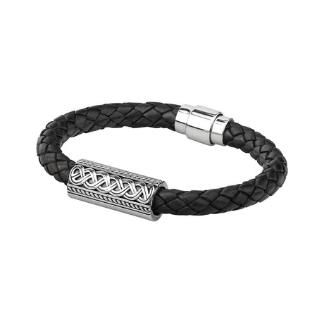 Silver & Leather Oxidized Celtic Knot Bracelet - Creative Irish Gifts