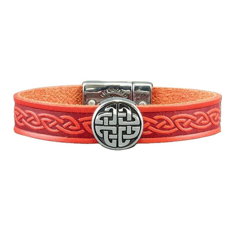 JA758-BLKMD Leather Celtic Knot Magnetic Cuff Bracelet, Red Creative Irish Gifts.com