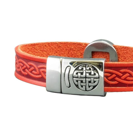 JA758-BLKMD Leather Celtic Knot Magnetic Cuff Bracelet, Red Creative Irish Gifts.com
