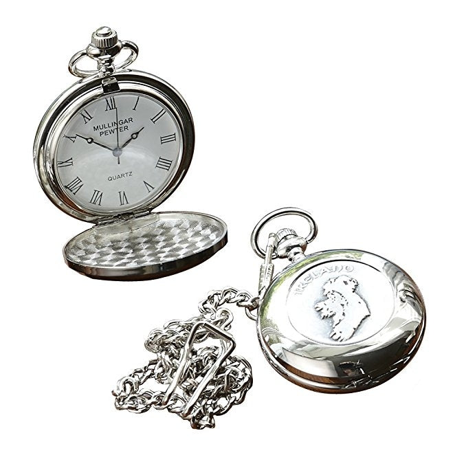 JA766 Pewter Pocket Watch with Irelands Map Embossed Creative Irish gift.com