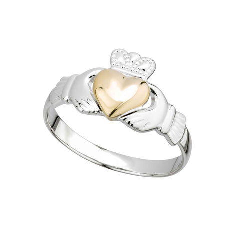 Sterling Silver & 10K Gold Heart Womens Claddagh Ring - Creative Irish Gifts
