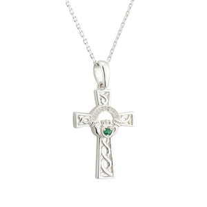Silver Green Crystal Claddagh Cross Necklace Studio Creative Irish Gifts
