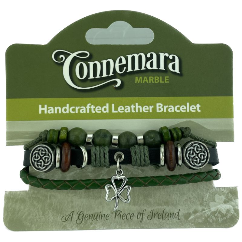 JCW-46611 Handcrafted Connemara Beads Bracelets, Shamrock Charm Creative Irish Gifts

