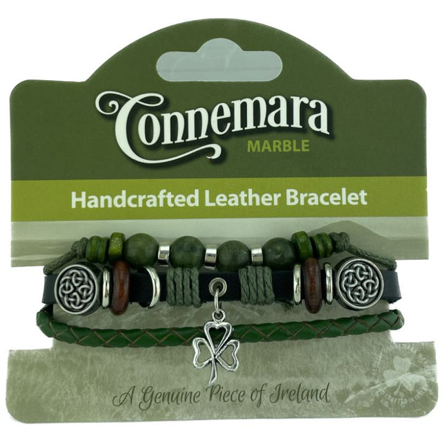 JCW-46611 Handcrafted Connemara Beads Bracelets, Shamrock Charm Creative Irish Gifts
