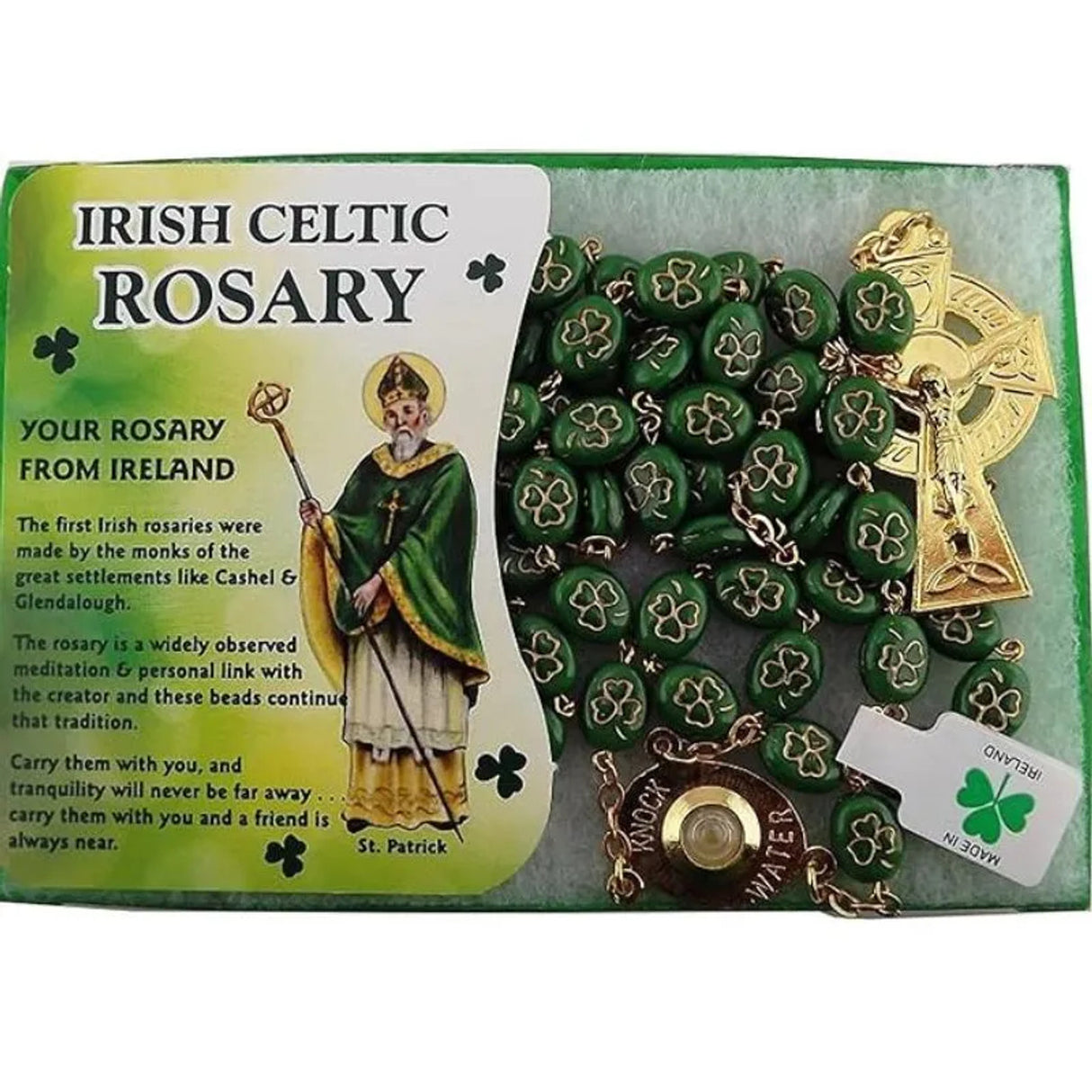 JCW-G51202 Engraved Shamrock Irish Five Decade Rosary Creative Irish gift.