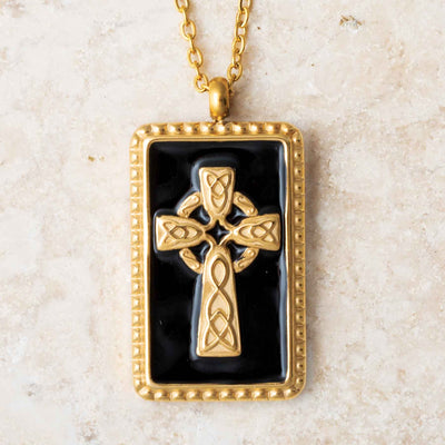Celtic Cross Black Enamel Necklace - Creative Irish Gifts