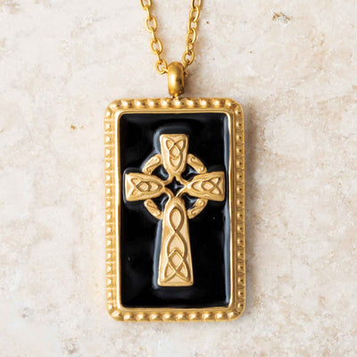Celtic Cross Black Enamel Necklace - Creative Irish Gifts