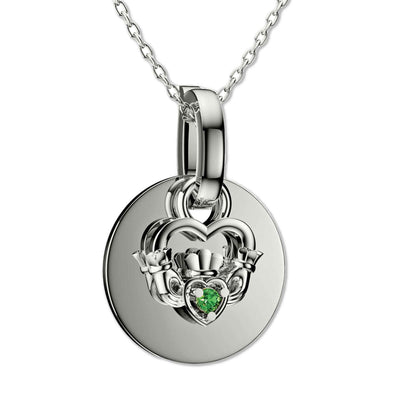 Silver Claddagh with Green Stone Necklace - Creative Irish Gifts