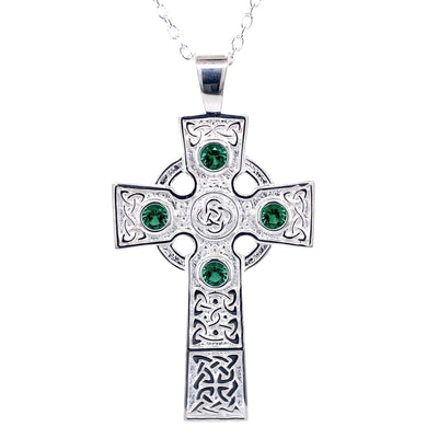 Irish High Cross Necklace with Green Stones - Creative Irish Gifts