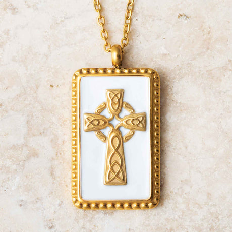 Celtic Cross White Enamel Necklace - Creative Irish Gifts