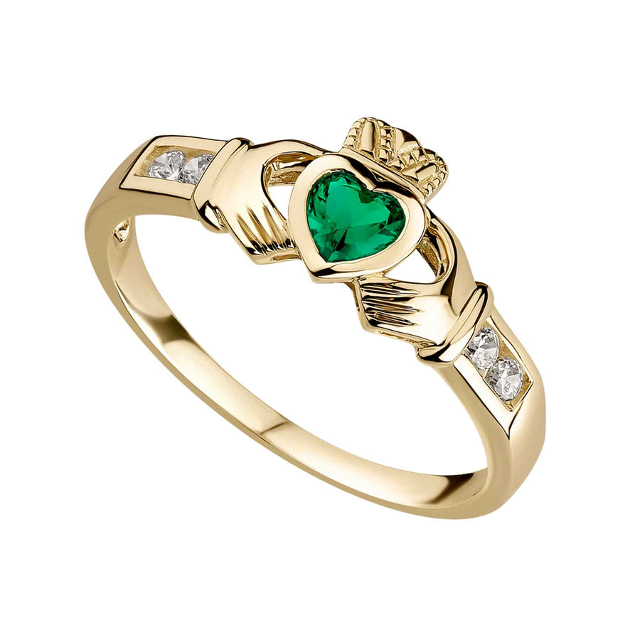 10K Gold Cubic Zirconia Claddagh Ring - Creative Irish Gifts