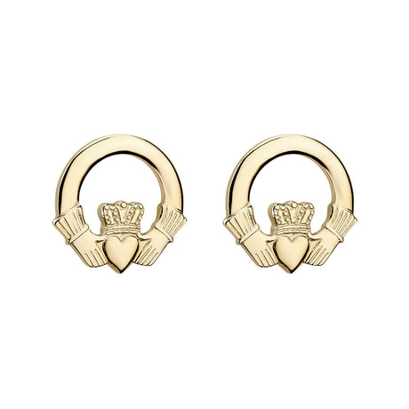 14K Gold Plated Small Claddagh Stud Earrings- - Creative Irish Gifts