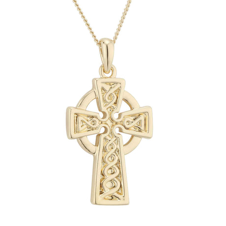 Gold Plated Engraved Celtic Cross Necklace - Creative Irish Gifts