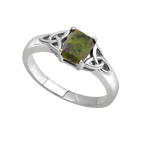 Sterling Silver Connemara Marble Trinity Knot Ring - Creative Irish Gifts