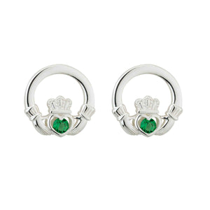 Silver Green Crystal Claddagh Stud Earrings - Creative Irish Gifts