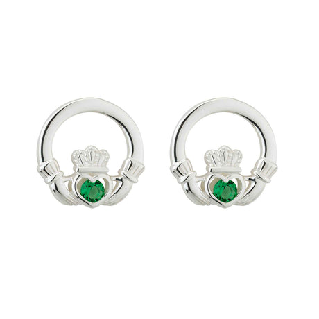 Silver Green Crystal Claddagh Stud Earrings - Creative Irish Gifts