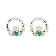 Silver Green Crystal Claddagh Stud Earrings Studio Creative Irish Gifts