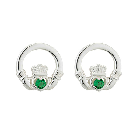 Silver Green Crystal Claddagh Stud Earrings Studio Creative Irish Gifts