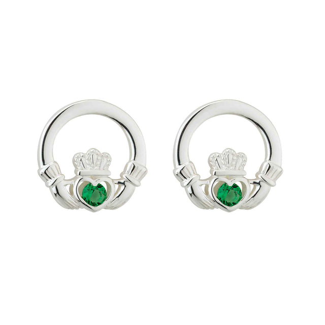 Silver Green Crystal Claddagh Stud Earrings Studio Creative Irish Gifts