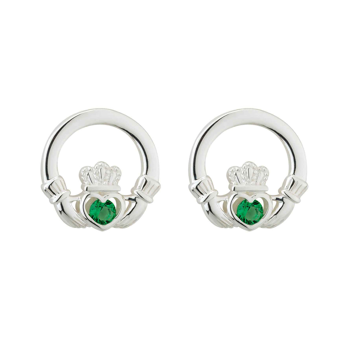 Silver Green Crystal Claddagh Stud Earrings - Creative Irish Gifts