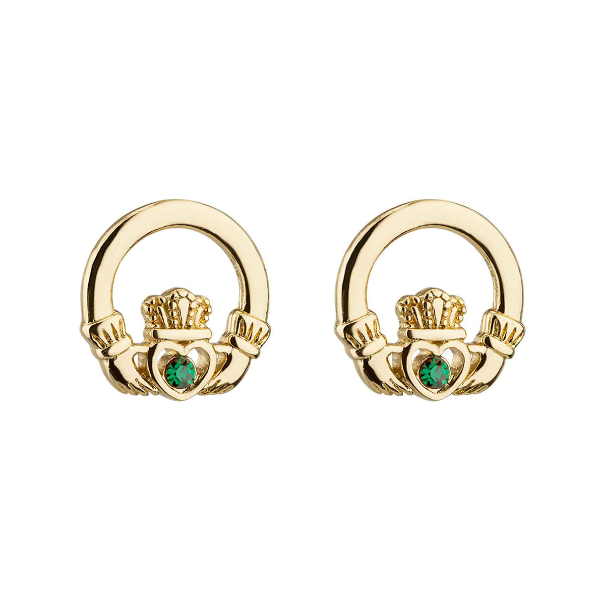 Gold Plate Crystal Claddagh Stud Earrings - Creative Irish Gifts