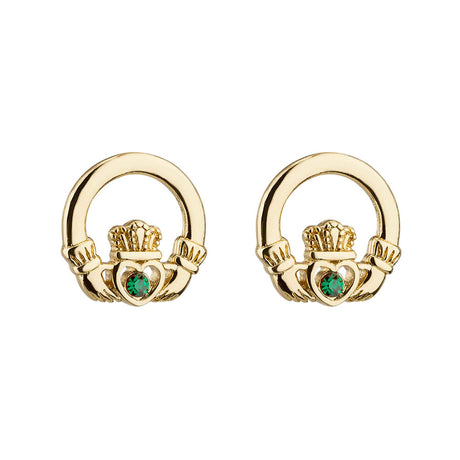 Gold Plate Crystal Claddagh Stud Earrings - Creative Irish Gifts