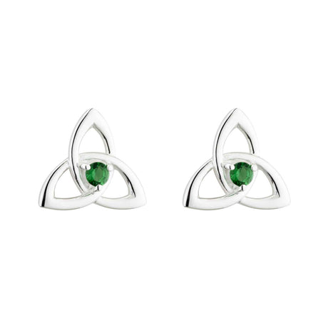 Silver Green Crystal Trinity Knot Stud Earrings - Creative Irish Gifts