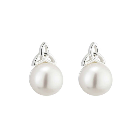 Silver Fresh Water Pearl Trinity Knot Stud Earrings - Creative Irish Gifts