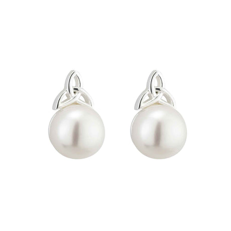 Silver Fresh Water Pearl Trinity Knot Stud Earrings - Creative Irish Gifts