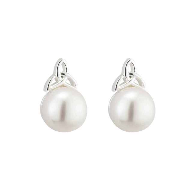 Silver Fresh Water Pearl Trinity Knot Stud Earrings - Creative Irish Gifts