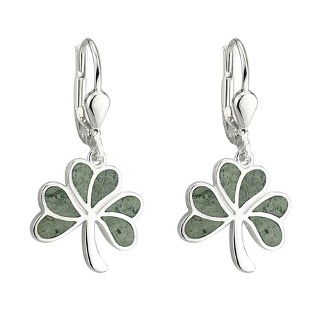 Silver Connemara Marble Shamrock Drop Earrings - Creative Irish Gifts