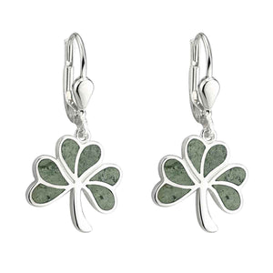 Silver Connemara Marble Shamrock Drop Earrings Studio Creative Irish Gifts