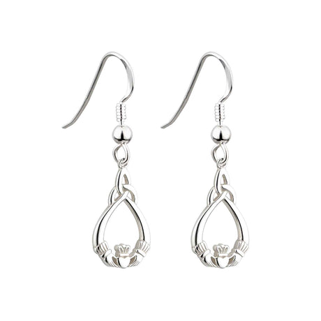 Sterling Silver Claddagh Trinity Drop Earrings - Creative Irish Gifts